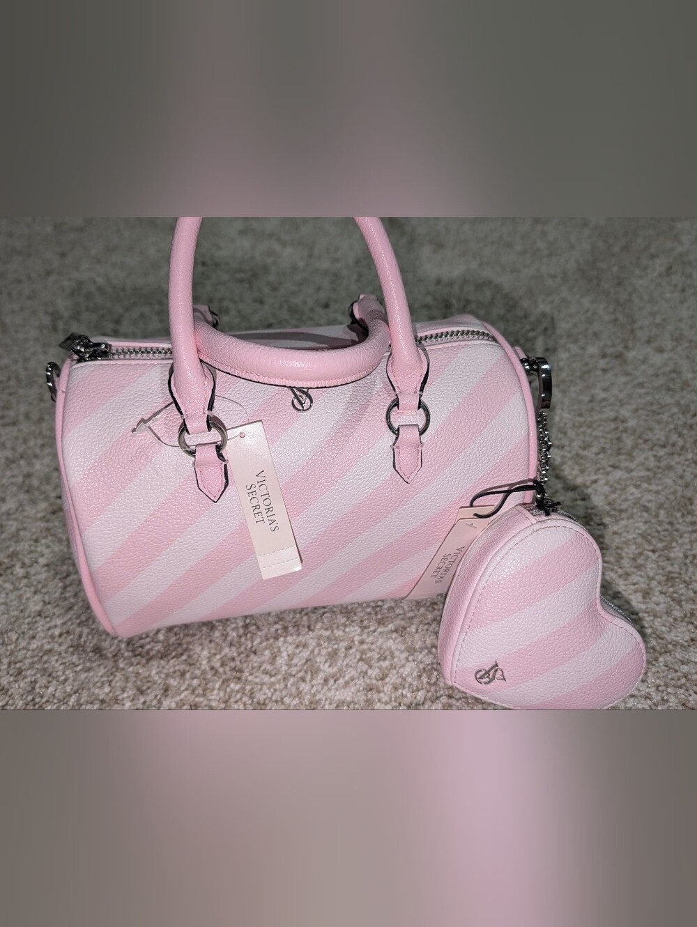 Pink Striped Dome Satchel Handbag - Women's Pink Bag